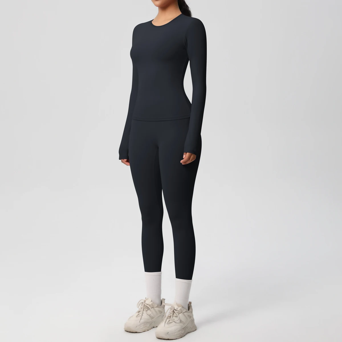 2-teiliges Sportbekleidungs-Yoga-Set, Fitnessstudio-Kleidung, Yoga-Anzüge für Damen, Fitness-Set, Trainingsanzüge, Sport, Langarm, bauchfreies Top, Gym-Leggings – Detail 9