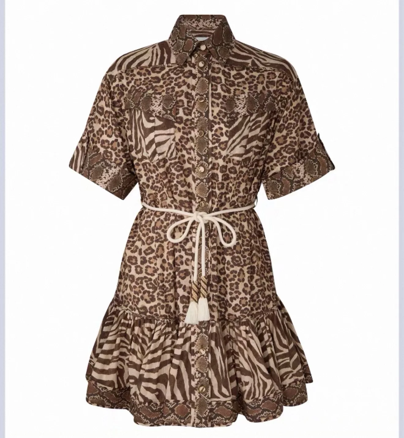 Z Home luxe haut de gamme 2026 vacances nouveau coton imprimé léopard ort Sve Dr col ceinturé taille a-ligne jupe femmes...