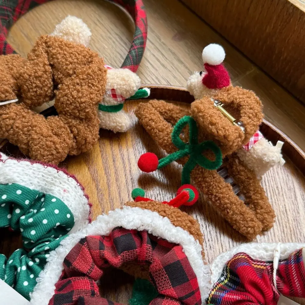 Unique Cartoon Christmas Puppy Hairpin Red/Green Creative Christmas Hair Rope Bear Headwear Xmas Headband Girls