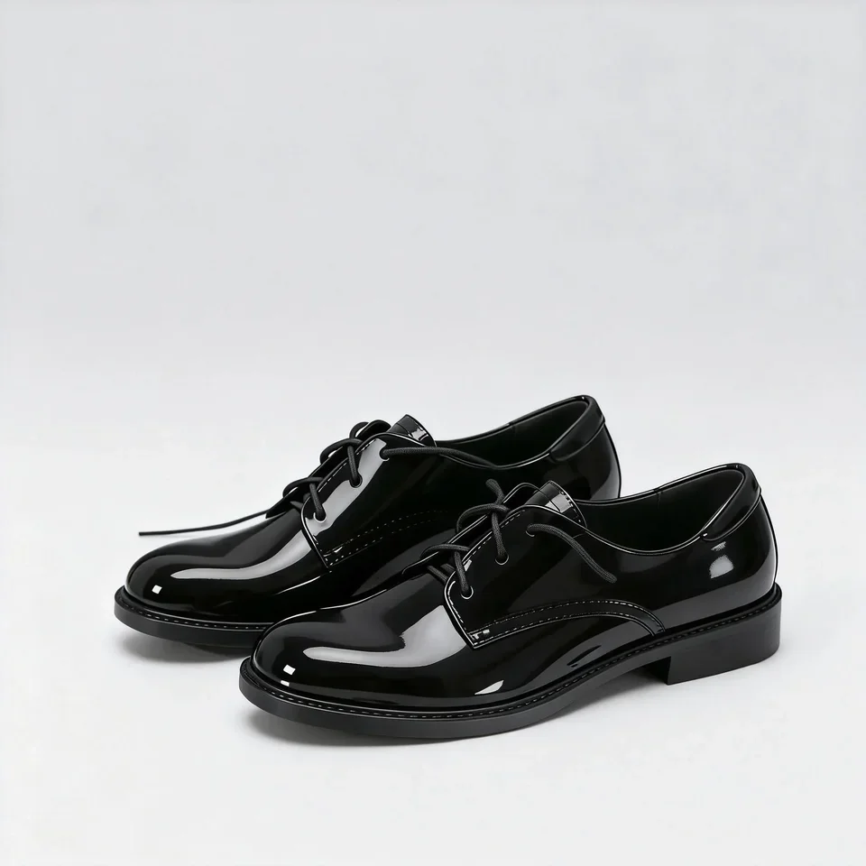 Damen Oxford Flats Brogue Leder Schwarze Büroschuhe Frühling Herbst Bequeme Außensohle Damen Ballett Derby Flats – Detail 10