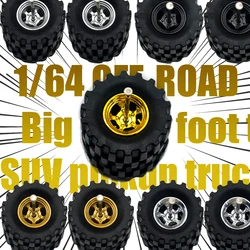 1/64 Wheels with Rubber All Terrain Tires Refitting Parts for Off-road Model Cars Hot Wheels Matchbox Tomica Small Size 1 Set