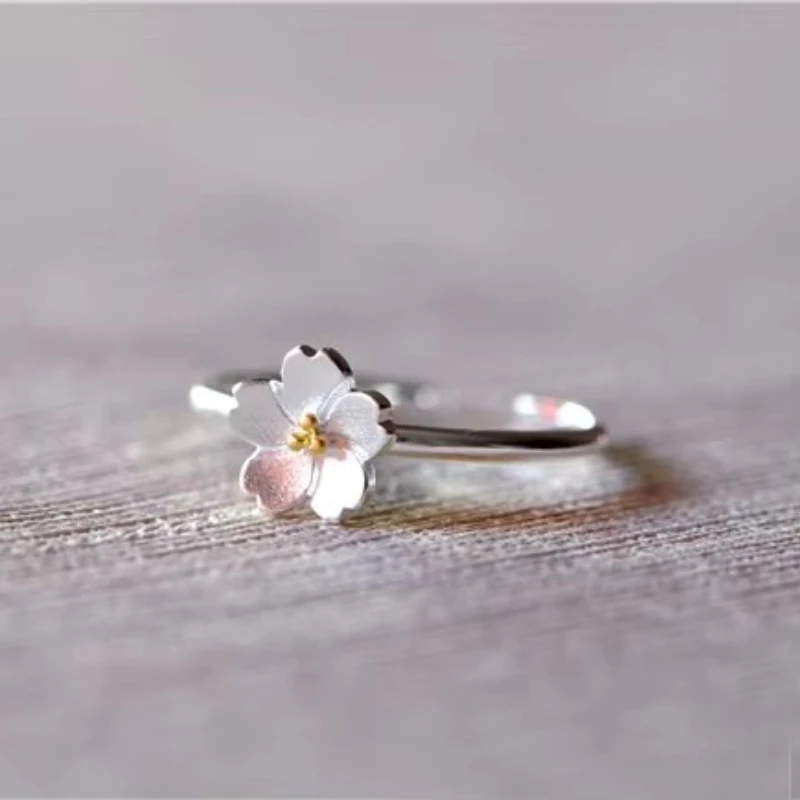 925 Sterling Silver kwiat wiśni otwarte pierścionki dla kobiet hipoalergiczna moda dziewczyna srebro-biżuteria — zdjęcie 7