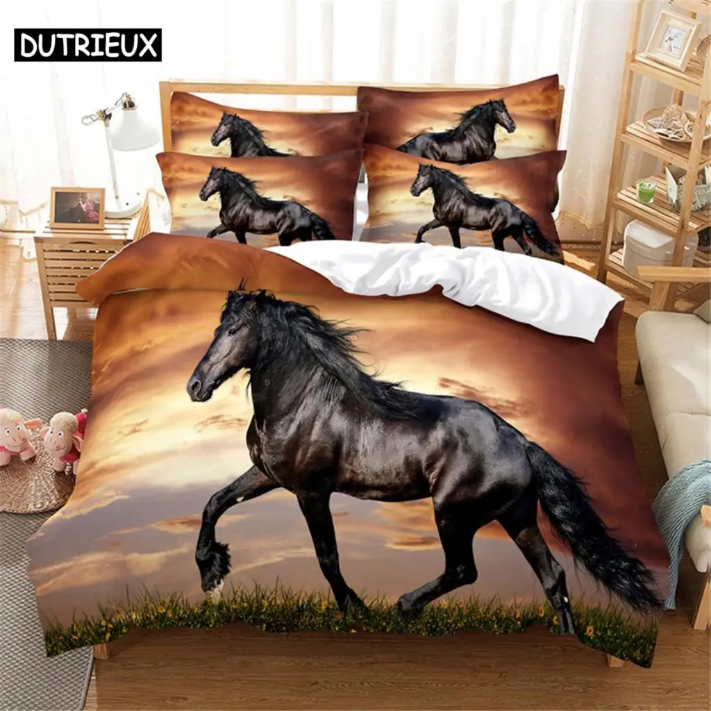 

3D Digital Printing Queen Size Horse Bedding Duvet Cover Set