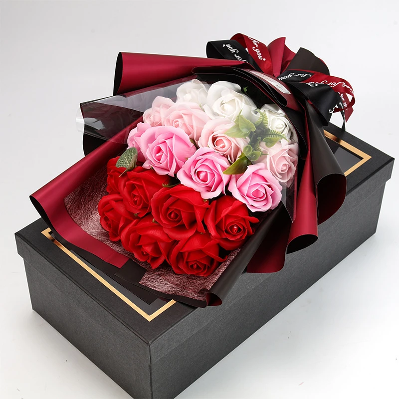 Künstliche Seifenblume, Rosenstrauß, Geschenktüten, Valentinstag, Geburtstag, Geschenk, Hochzeit, Heimdekoration, 18-Rosen-Seifenstrauß, Geschenkbox – Detail 4