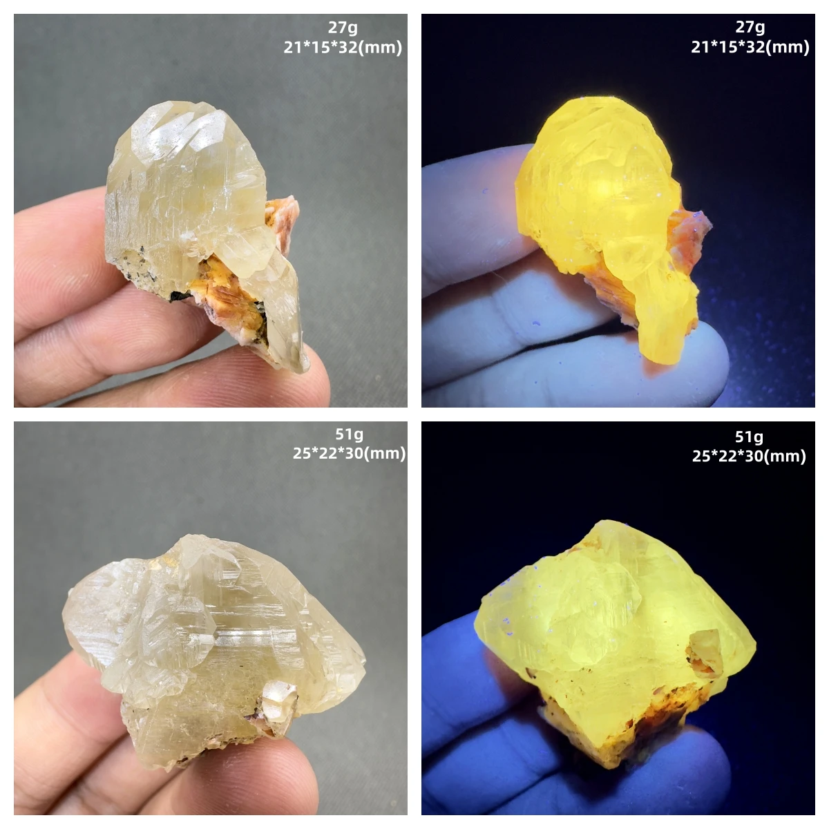 Natural Morocco Yellow fluorescence cerusite / cerussite / lead spar and Barite symbiosis mineral specimens - view 6