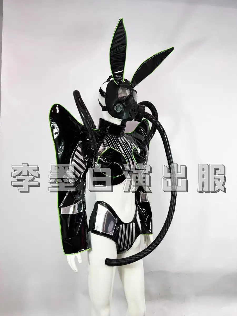 Nieuw gasmasker leer konijn technologie buitenaards sexy set bar nachtclubzangeres dansteam prestatiekleding feestthemashow