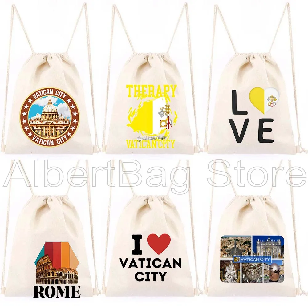 

Italy Rome Vatican Flag Map Cute Gifts Canvas Drawstring Bags Soccer Backpack Gym Sackpack String Bag for Hiking Sports Yoga