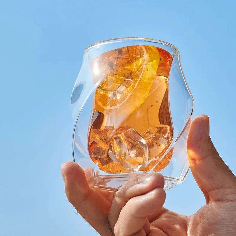 Double walled lead-free 200ML whiskey glass cup old fashioned Cocktail Glass Rocks Cups for Water, Juice