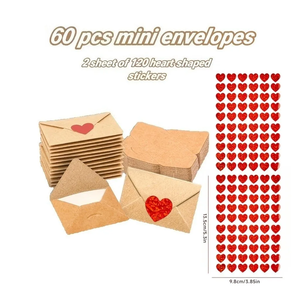 30/60Pcs Pre-Written Cards Love Letters Envelope Set Blank Mini Cards Heart Stickers Love Notes Kit Elegant Box