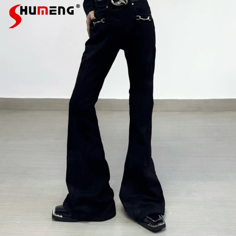 

Fashion Metal Buckle Decoration Jeans Men's 2026 Summer High-end Micro-flared Denim Trousers Male Handsome Simple Denim Pants