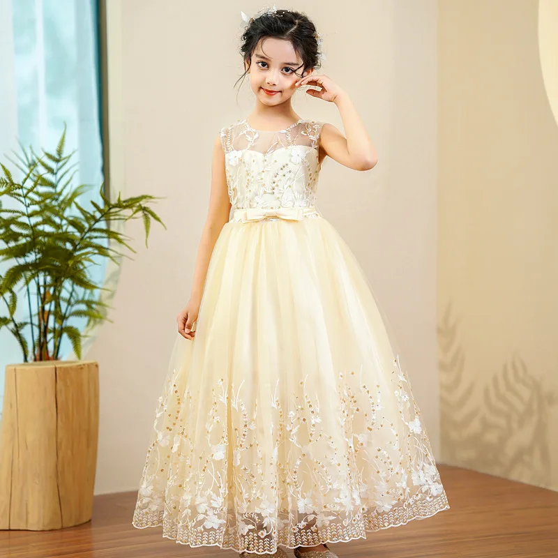 

Flower Girl White Lace Dresses for Weddings Bridesmaid Tulle Long Evening Gowns Champagne Light Purple Child Pageant Party Dress