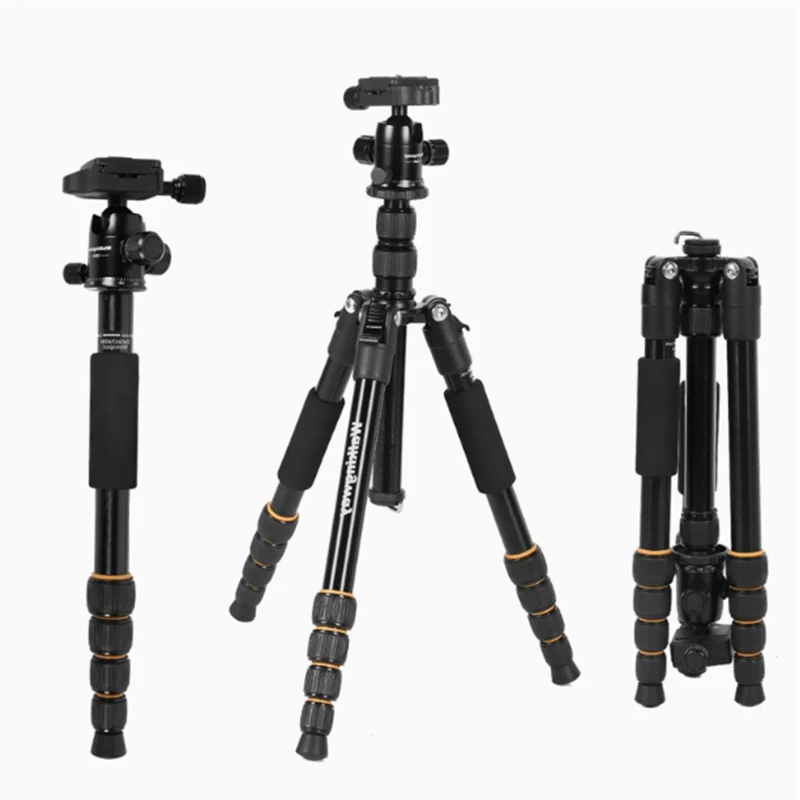 Walkingway Q666 Aluminum Alloy Protable Professional Travel Camera Tripod Monopod Ball Head&Phone Holder for DSLR Smartphone