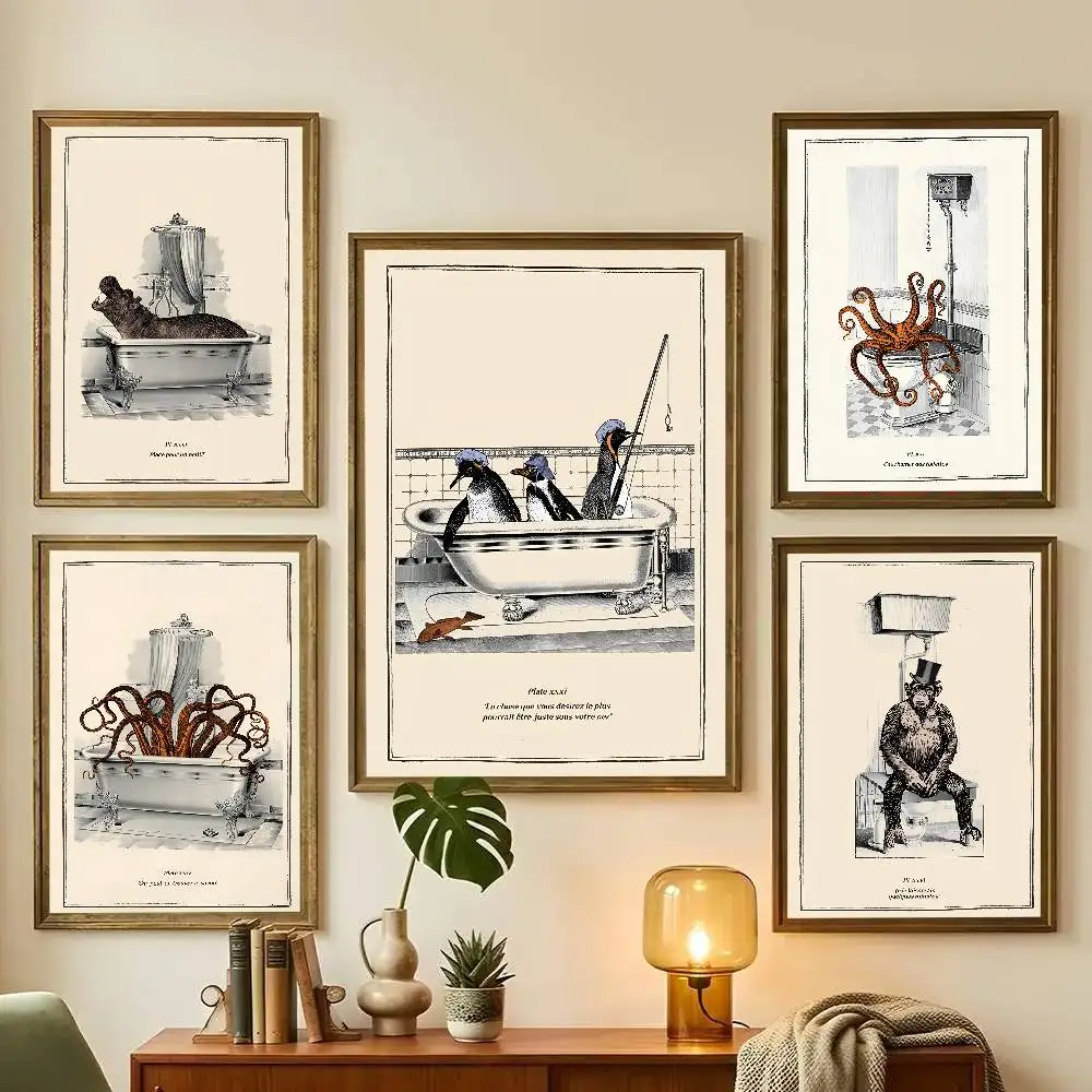 Funny Bathroom Toilet Decoration Animal Bathtub Poster Art With Prints Home Bedroom Living Room Decoration Gift