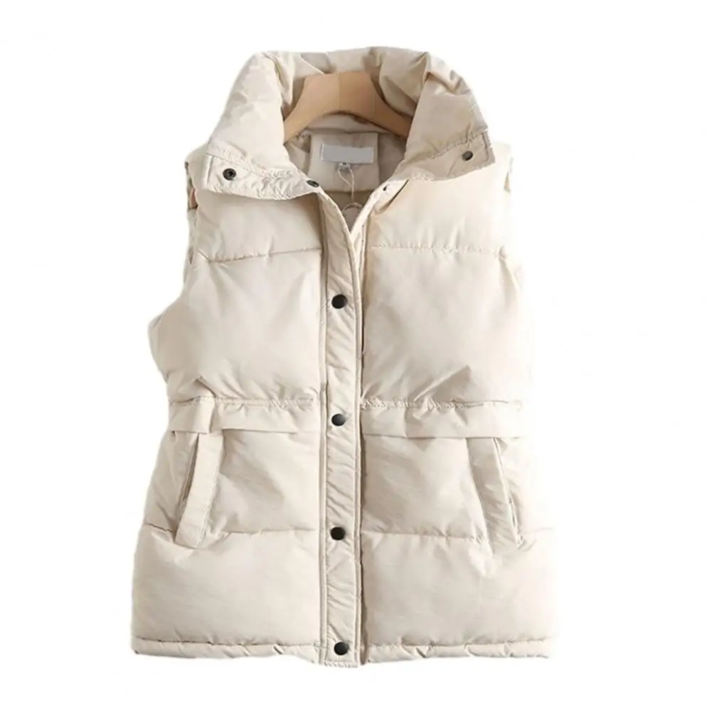 

Outerwear for Women Stylish Women's Winter Coat Thick Warm Windproof Sleeveless Cardigan with Lapel Pockets for Casual Wear