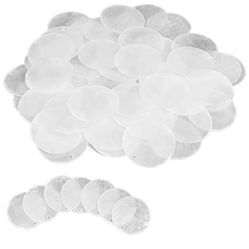 60 Pcs 2 Inch Round Capiz Shells with 2 Holes Round Natural Shell White Shells for Wind Chimes Jewelry Making Home Decor