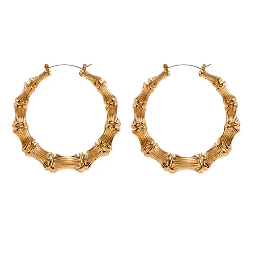 New Exaggerated Bamboo Hoop Earrings Gold Color Geometric Round Pendant Earrings Punk Hollow Out Drop Dangle Earring Jewelry