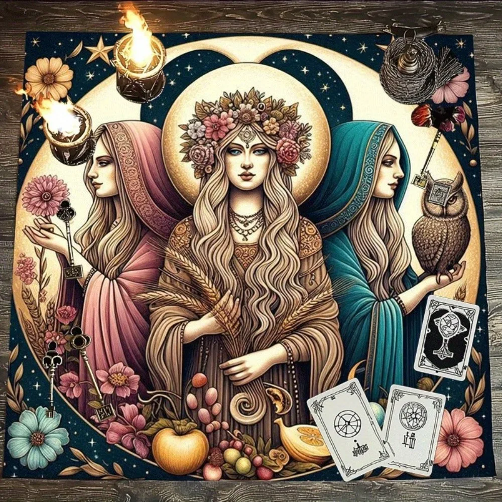 Triple Goddess Floral Altar Cloth Multiple Sizes HD Sublimation Print Mystic Symbols 100 Polyester Machine Wash Ritual Party