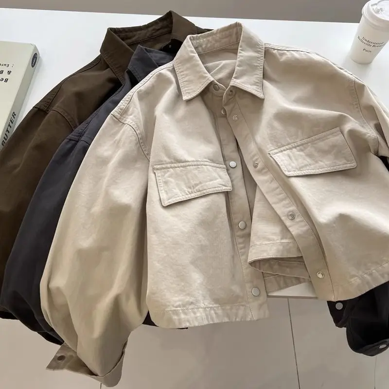 Autumn Winter Thin Lapel Short Jacket Women's Loose Fit Versatile Korean Style Workwear Outerwear Top for plus Size