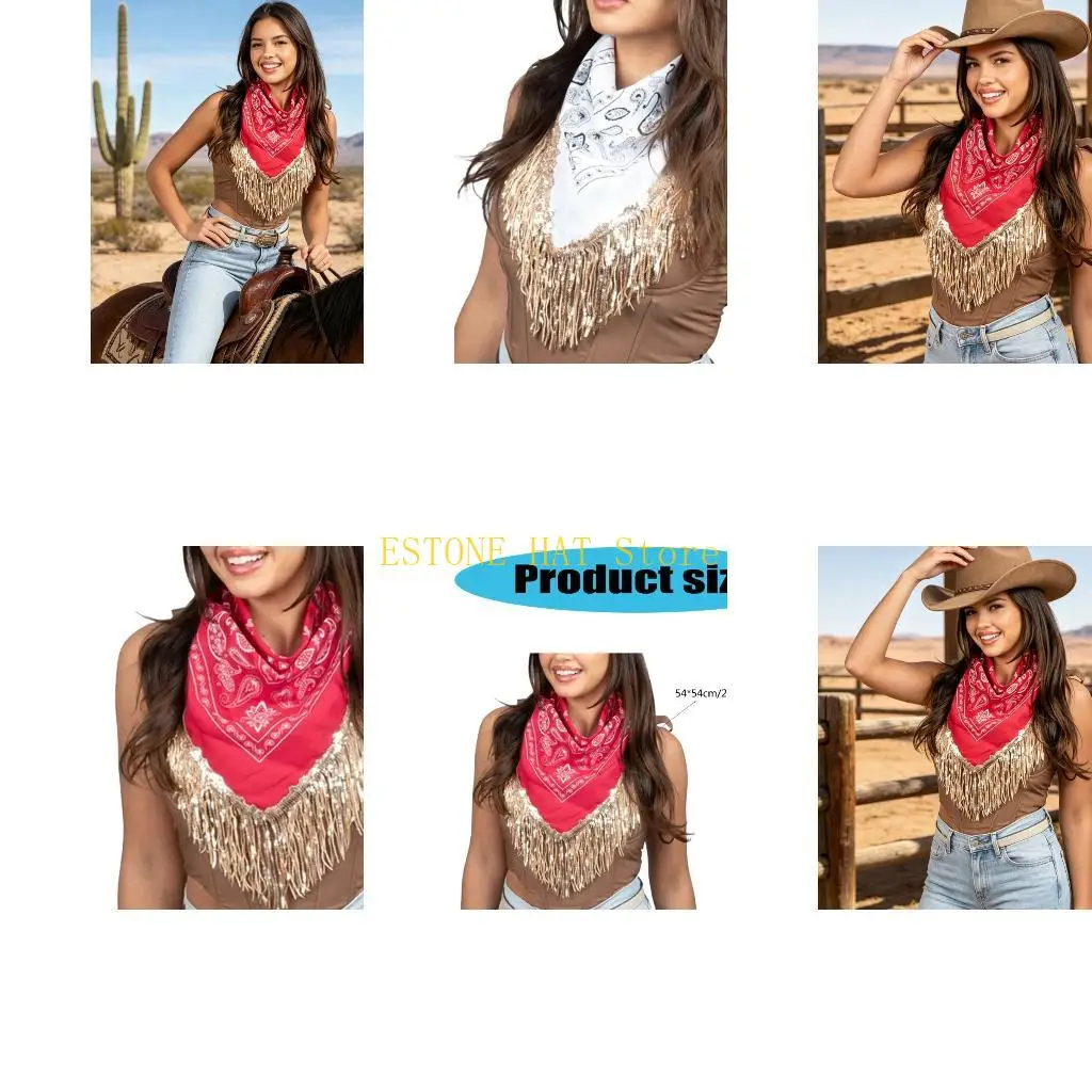 49MF Square Fringe Scarf Accessory for Festival Party and Photo Looks