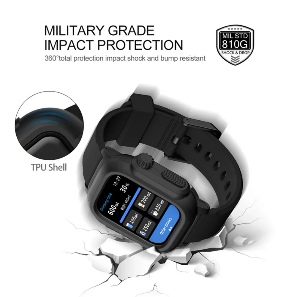 IP68 Waterproof Cover For Apple Watch Case 9 8 7 45mm Outdoor Sport Silicone Wristband iWatch 6 5 4 SE 44mm 40mm 3 2 42mm Strap