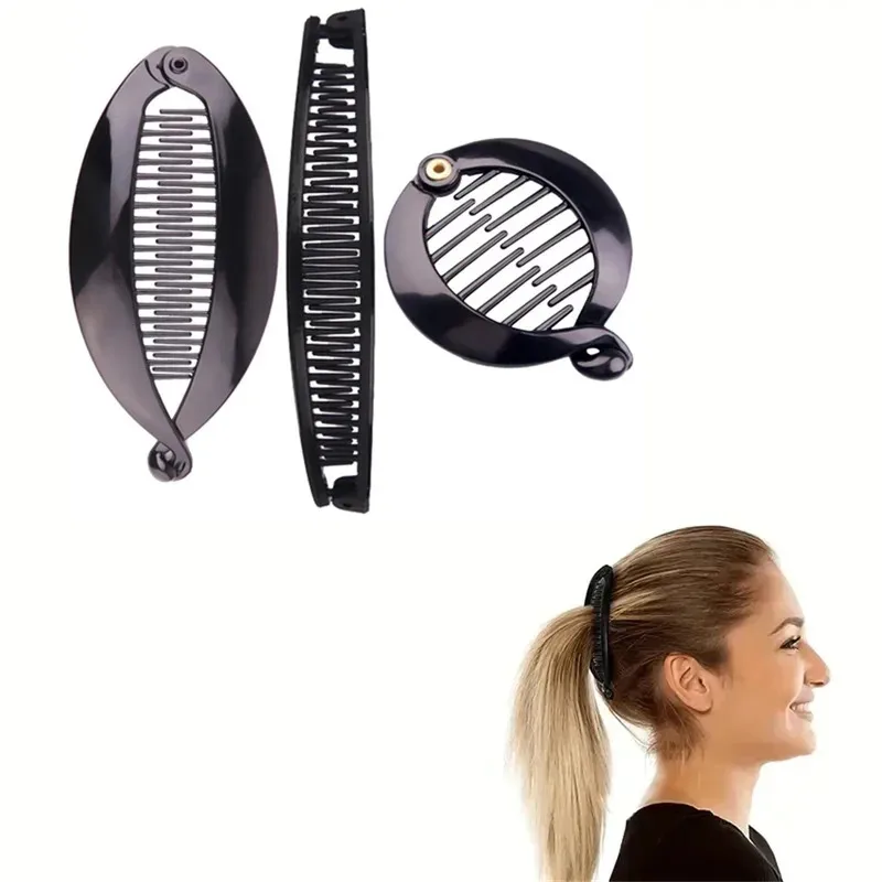 3 Set Black Fish Hair Clips, Banana Clips Ponytail Fixer for Women