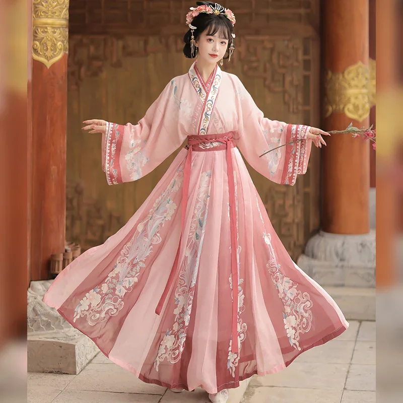 Chinese Traditional Hanfu Dress for Women Floral Embroidery Princess Dresses Oriental Fairy Cosplay Stage Dance Clothing