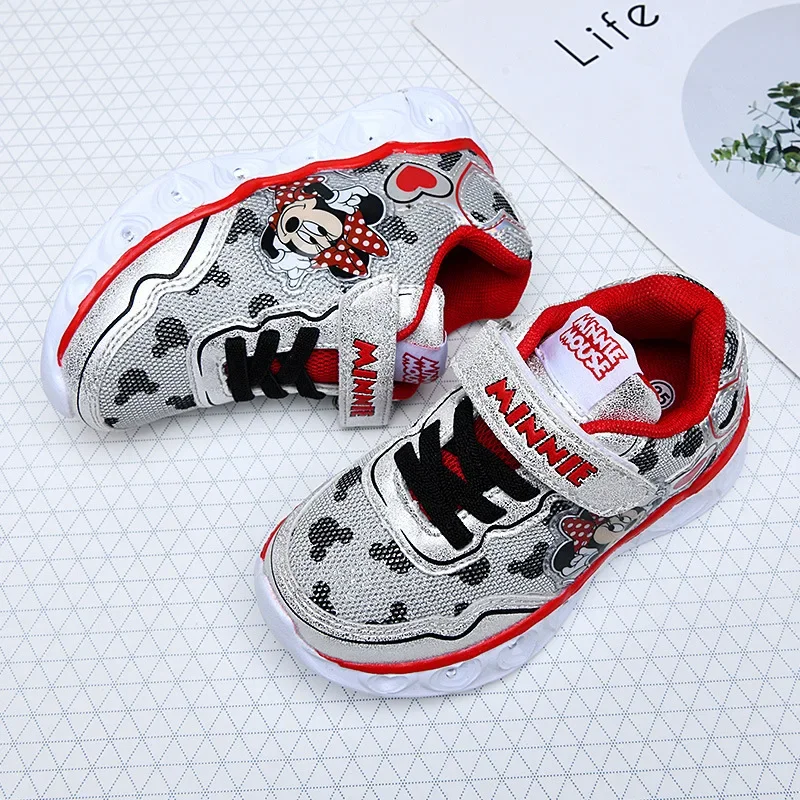 Disney cartoon children led flashing shoes new girls casual sports shoes Minnie baby girl shoes Non-slip breathable shoe