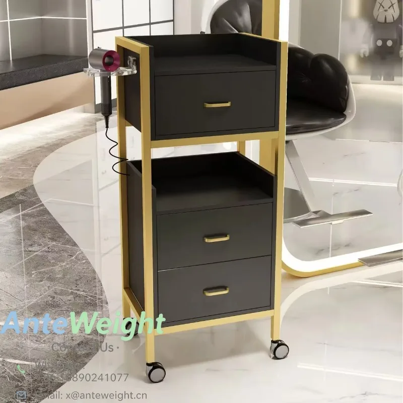 Modern Iron Salon Trolley with Smooth Rolling Wheels Multi-Tier Storage Cart for Professional Hairdressing Tools Beauty Studio
