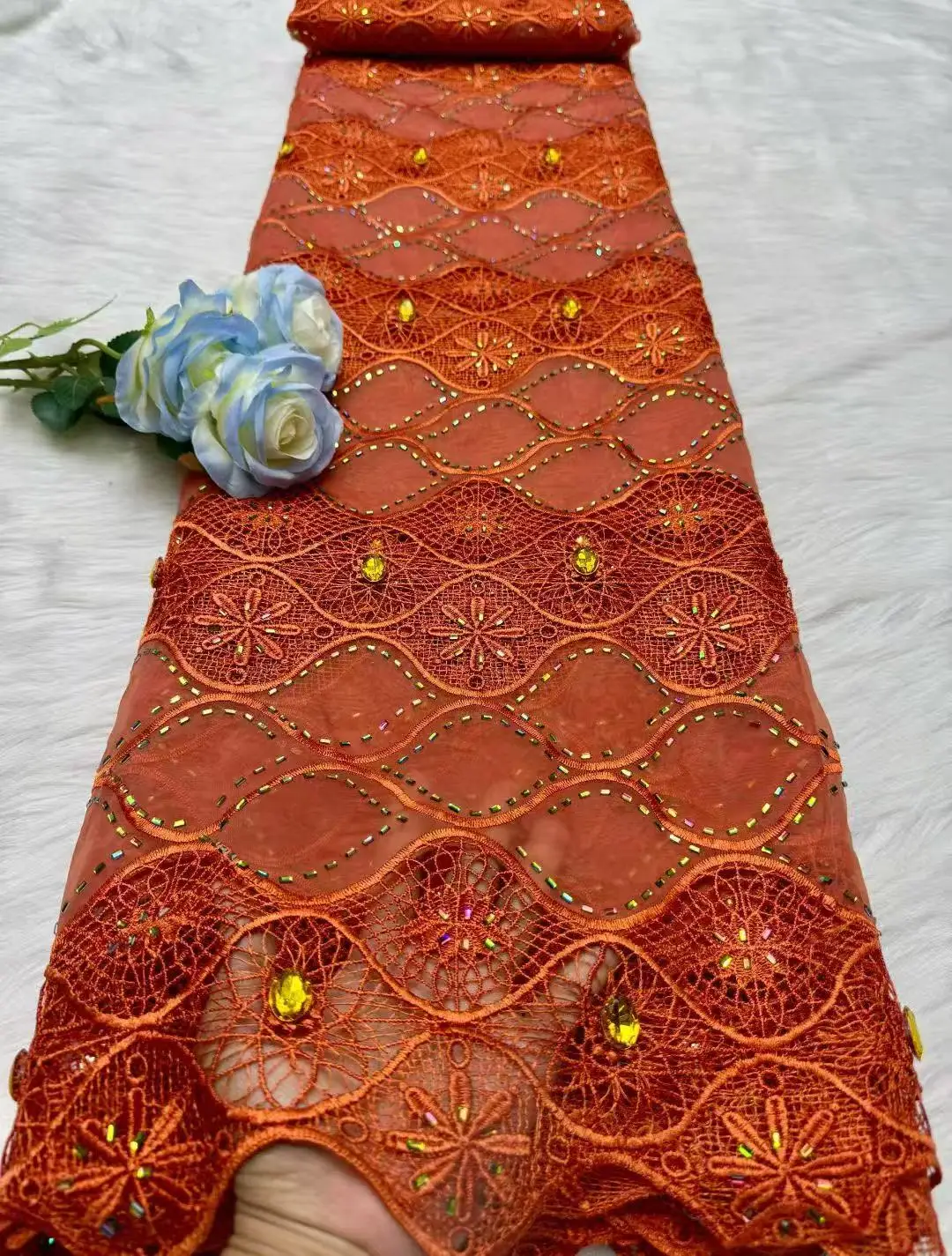 

5 Yards Nigerian Guipure Cord Lace Fabric 2025 High Quality Sequins African Mesh Milk Silk Embroidery Lace Fabric Women Sewing