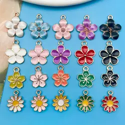 Mix 20pcs/Pack Enamel Dripping Oil Flower Shaped Charms Pendants for DIY Necklace Bracelet Earrings Jewelry Making Handmade