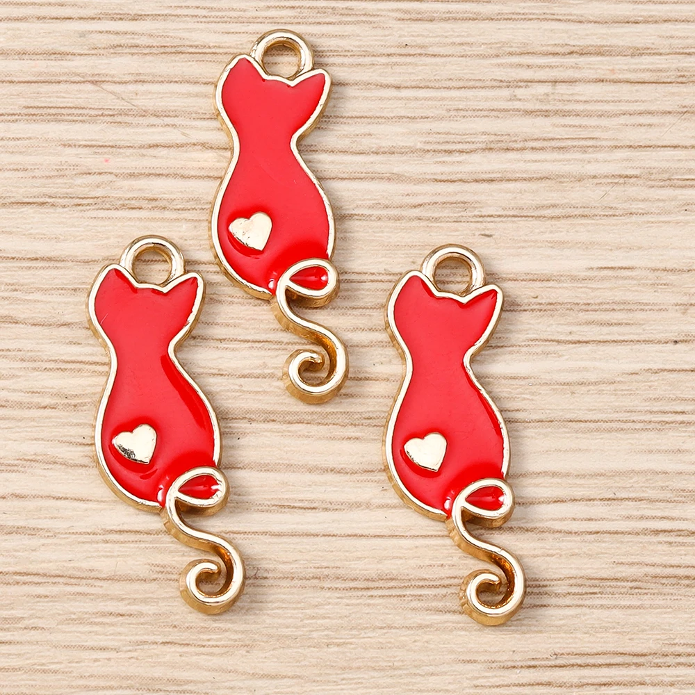Tusember 20 Stück Niedliche Kätzchen-Emaille Kawaii Herz-Katzen-Charms für Schmuckherstellung, Niedliche Ohrringe, Anhänger, Halsketten, Armbänder, DIY-Handwerk – Detail 6