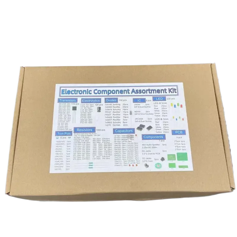 مجموعة مكونات إلكترونية ضخمة ، تشمل تشكيلة ، مكثفات ، مقاومات ، LED ، ترانزستورات ، رافعات التيار المستمر ، Opamp ،
