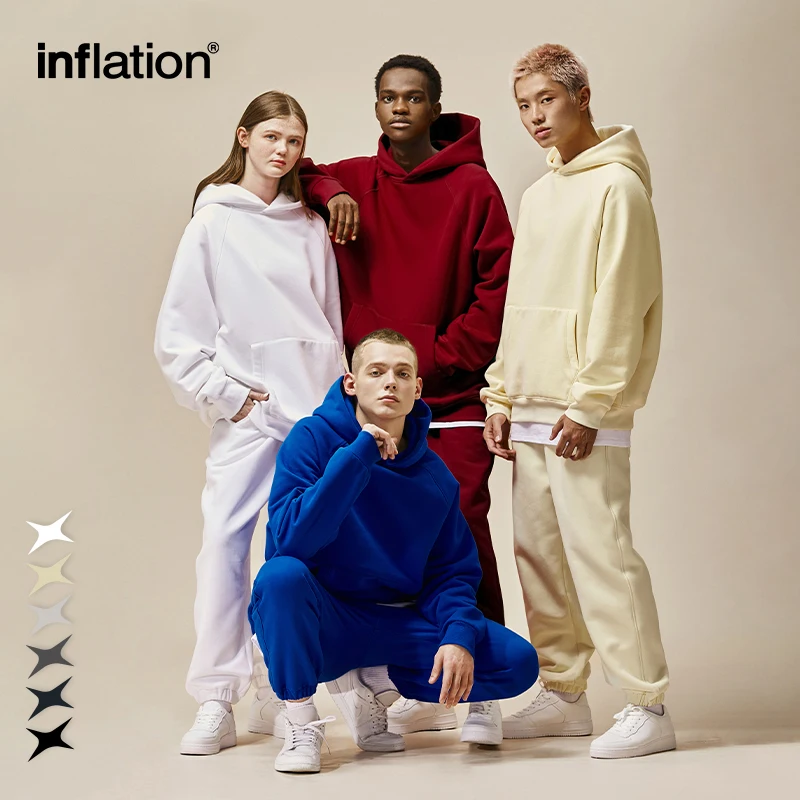 

INFLATION Unisex Oversized Hoodies and Jogger Set 2023 Winter Thick Polar Fleece Lined Heavyweight Tracksuit Men Jogging Suit