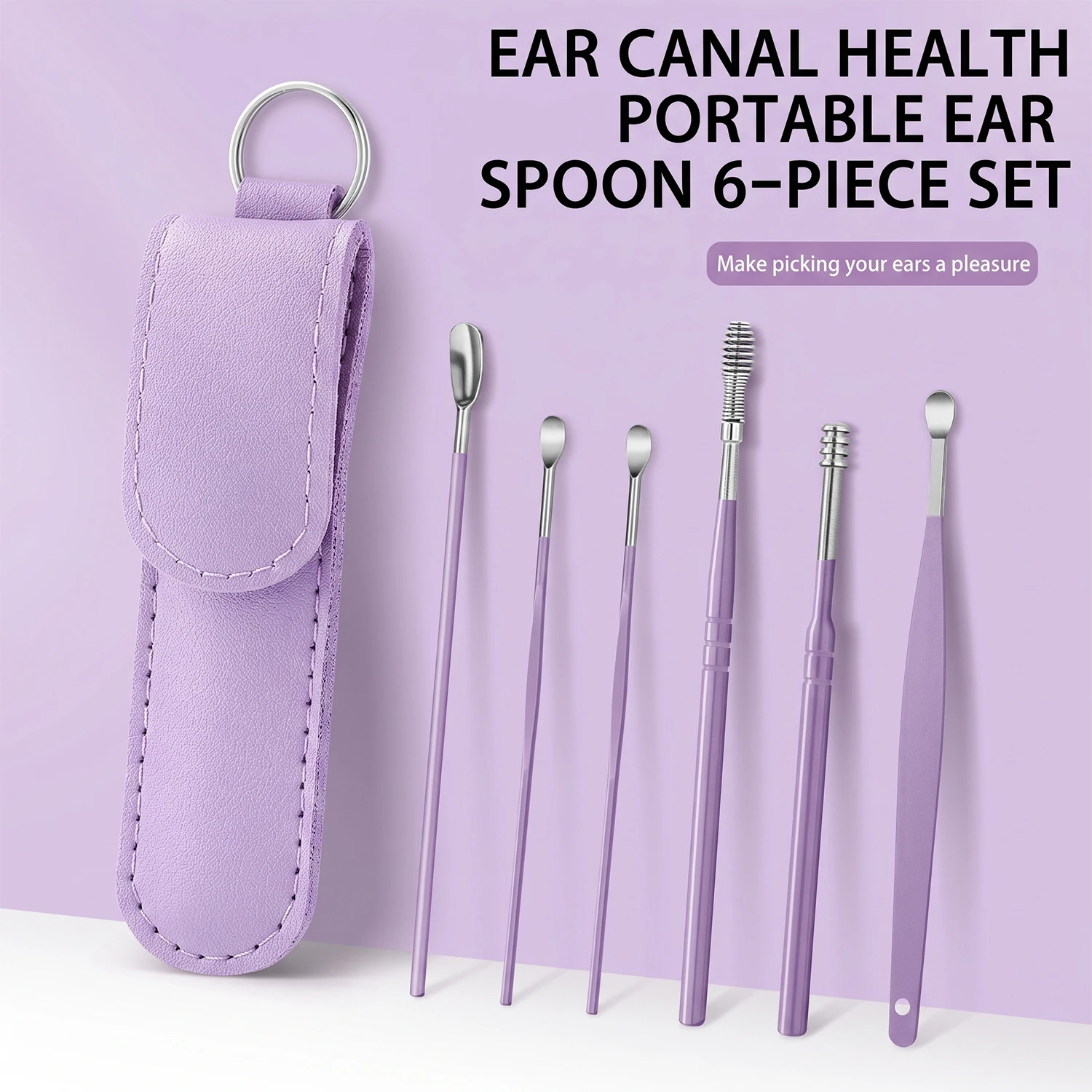 6pcs Ear Cleaner Earpick Wax Picker Stainless Steel Ear Cleaning Curette Portable Ear Pick Cleaner Kit Spoon Care Ear Clean Tool