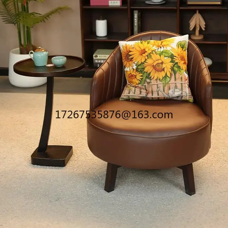

Flowers surrounded by back chair single rotating sofa chair relaxation living room balcony home retro light luxury leather chair