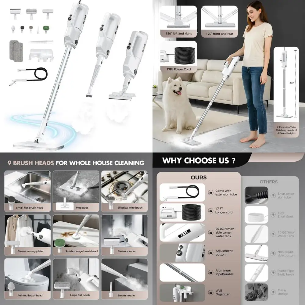 

Multipurpose 10-in-1 Detachable Steam Mop with 11 Attachments for Home Cleaning, Ideal for Hardwood Floors and Various Surfaces