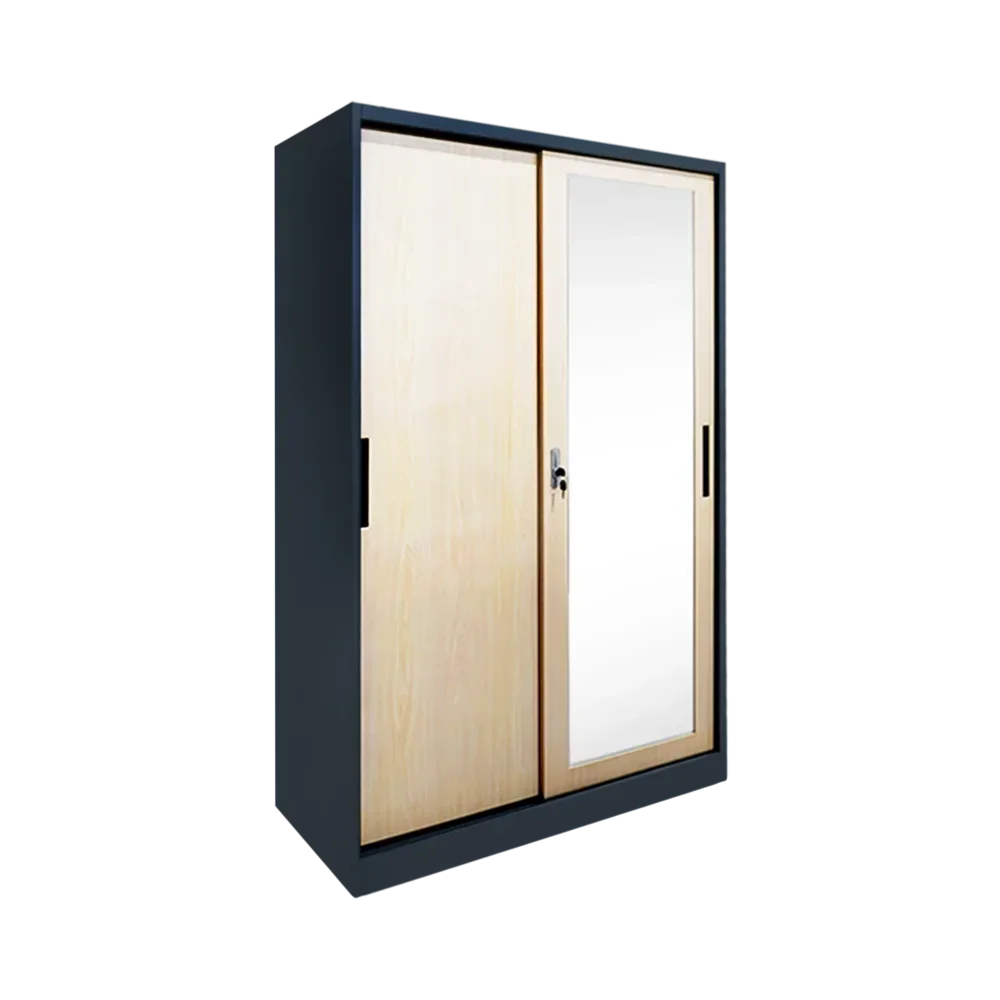 

'Elegant Home Use Iron Metal Closet Wardrobe with 2 Sliding Doors Printed Steel Cabinet & Mirror for Bedroom Decor