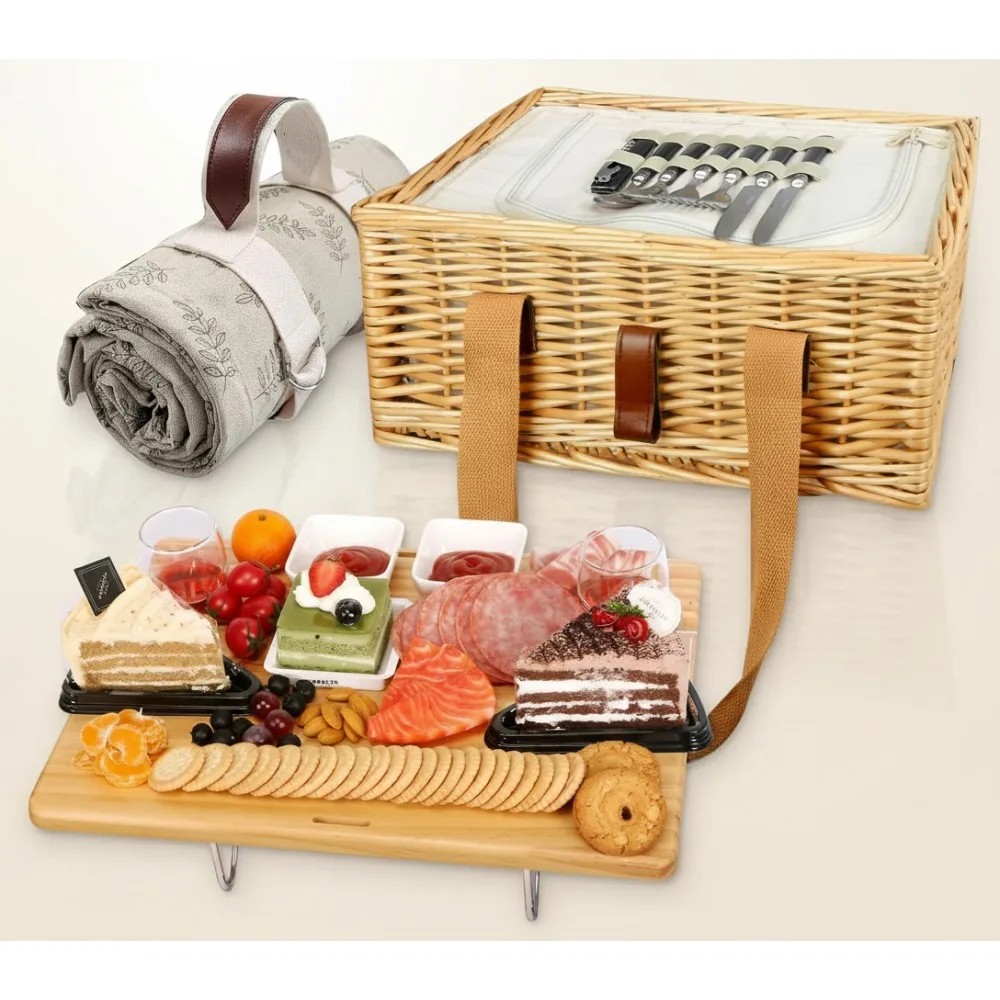 

2-Person Picnic Basket Set with Folding Wine Table, Insulated Cooler Bag & Cutlery Kits - Perfect Couples Wedding Gift