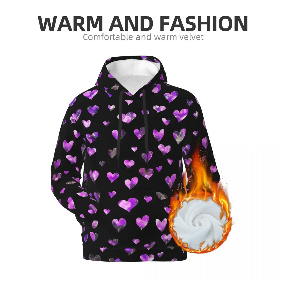 Floating Purple Hearts Casual Hoodies Male Vintage Pullover Hoodie Winter Streetwear Classic Sweatshirts Oversized Tops