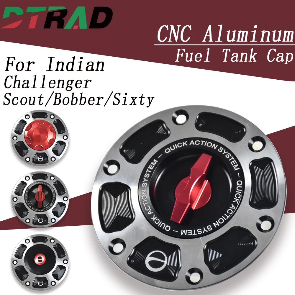 CNC Aluminum Quick Release Fuel Tank Cap For Indian Scout/Bobber/Sixty 2016-2024 Challenger 2020-2023 Airbox Keyless Oil Gas Cap