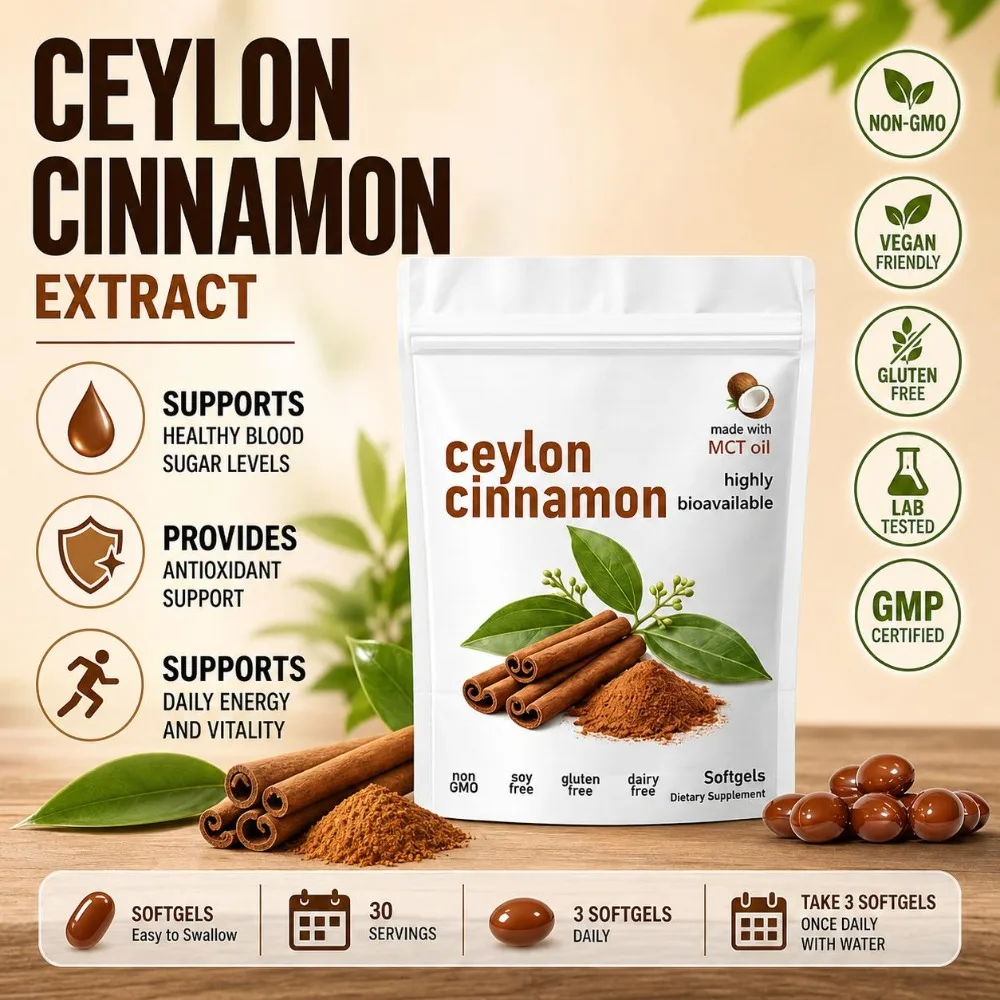Ceylon Cinnamon Extract Softgels 600mg with MCT Oil Non GMO Gluten Free Soy Dairy Free Antioxidant Daily Support 300 Softgels