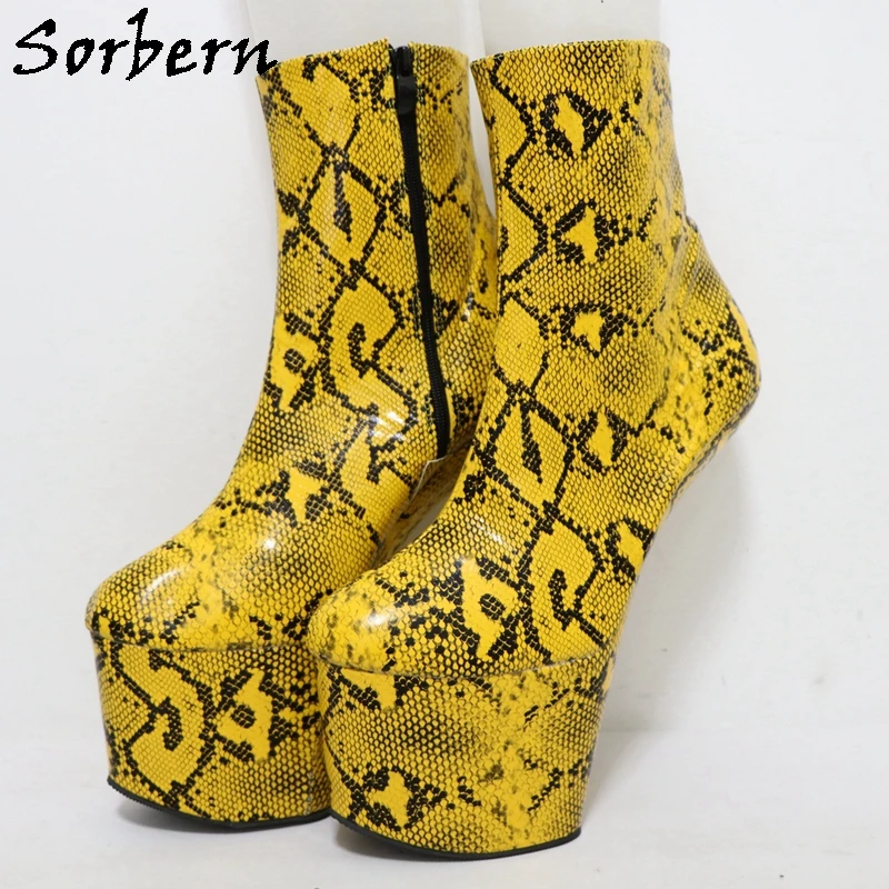 

Sorbern Hoof Heels Women Ankle Boots Yellow Python Zipper Up Short Booties Heelless Platform Bdsm No Heels Custom Multi Colors