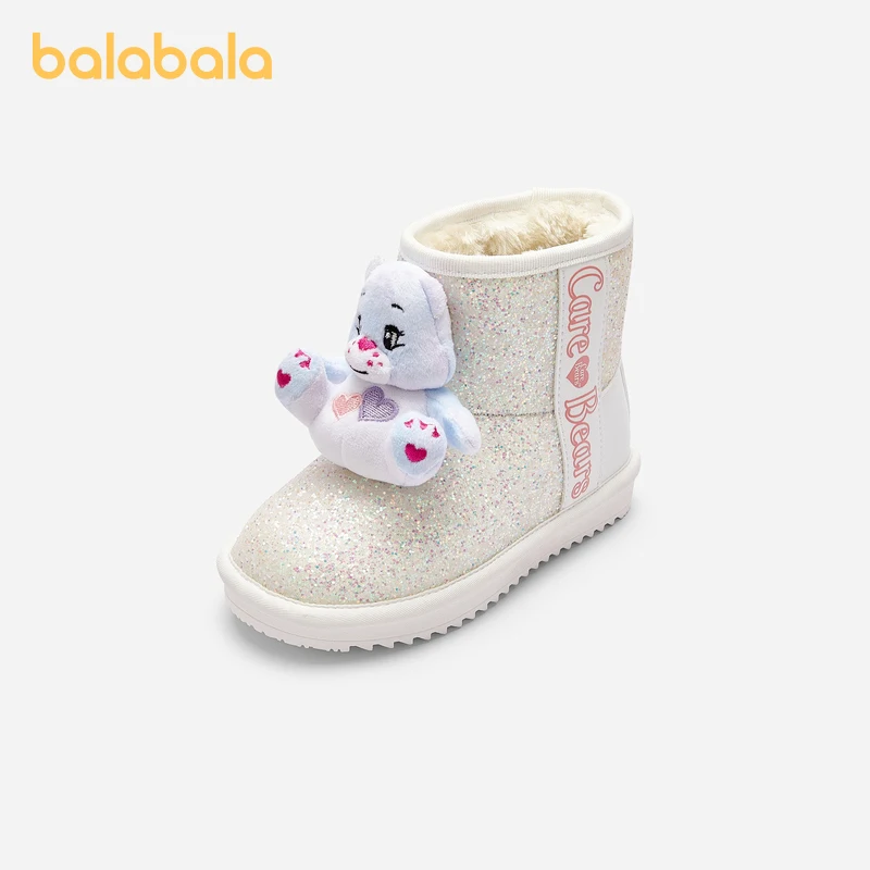 Balabala Kids Snow Boots Girls Fashionable and Warm Short Boots with Thickened Fleece and Cotton 2024 New Winter Boots