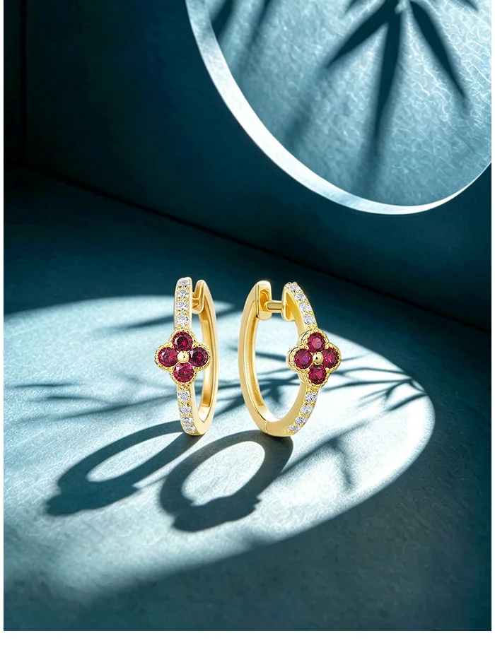 SANTUZZA Authentische 925 Sterling Silber Creolen für Damen mit Rubin, Blauem Saphir und Weißem CZ, Exquisiter Blumenschmuck – Detail 5