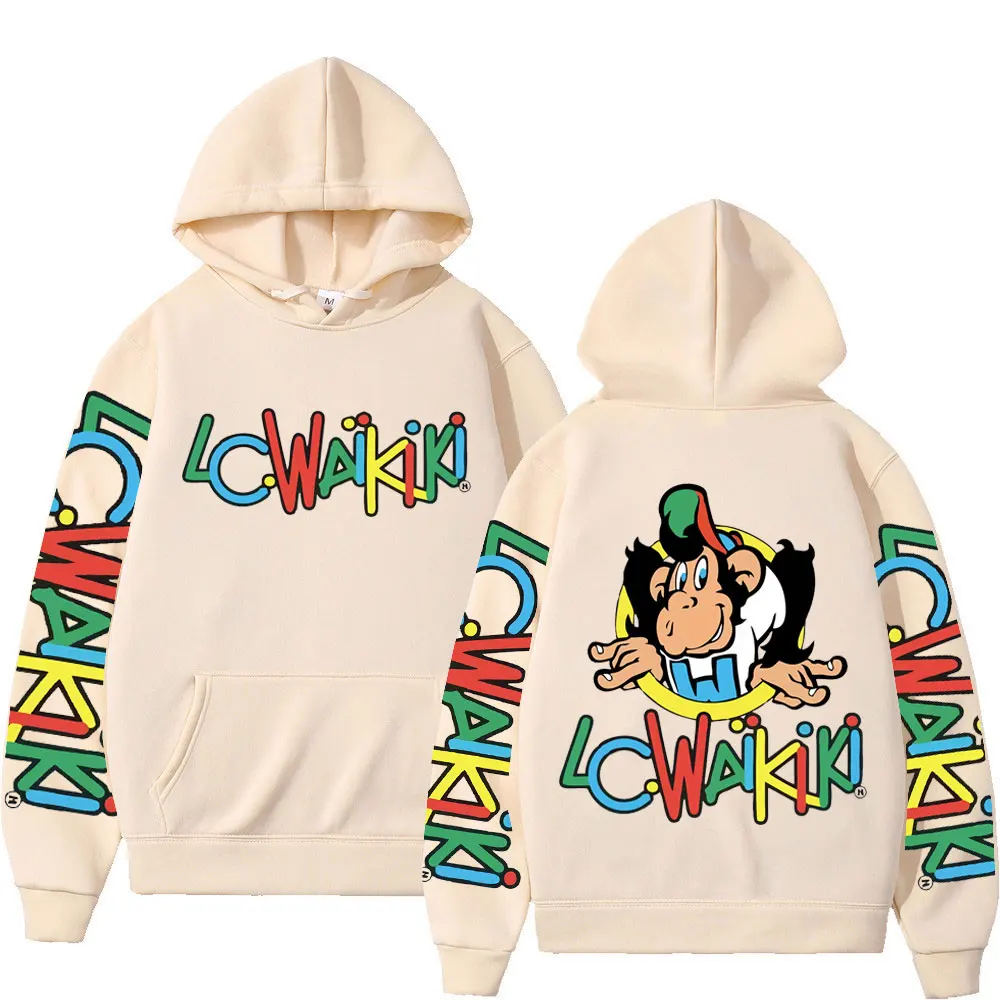 Funny Lc Waikiki Monkey Double Sided Graphic Hoodies Men Women Casual Fashion Loose Pullovers Street Y2k Aesthetics Sweatshirts