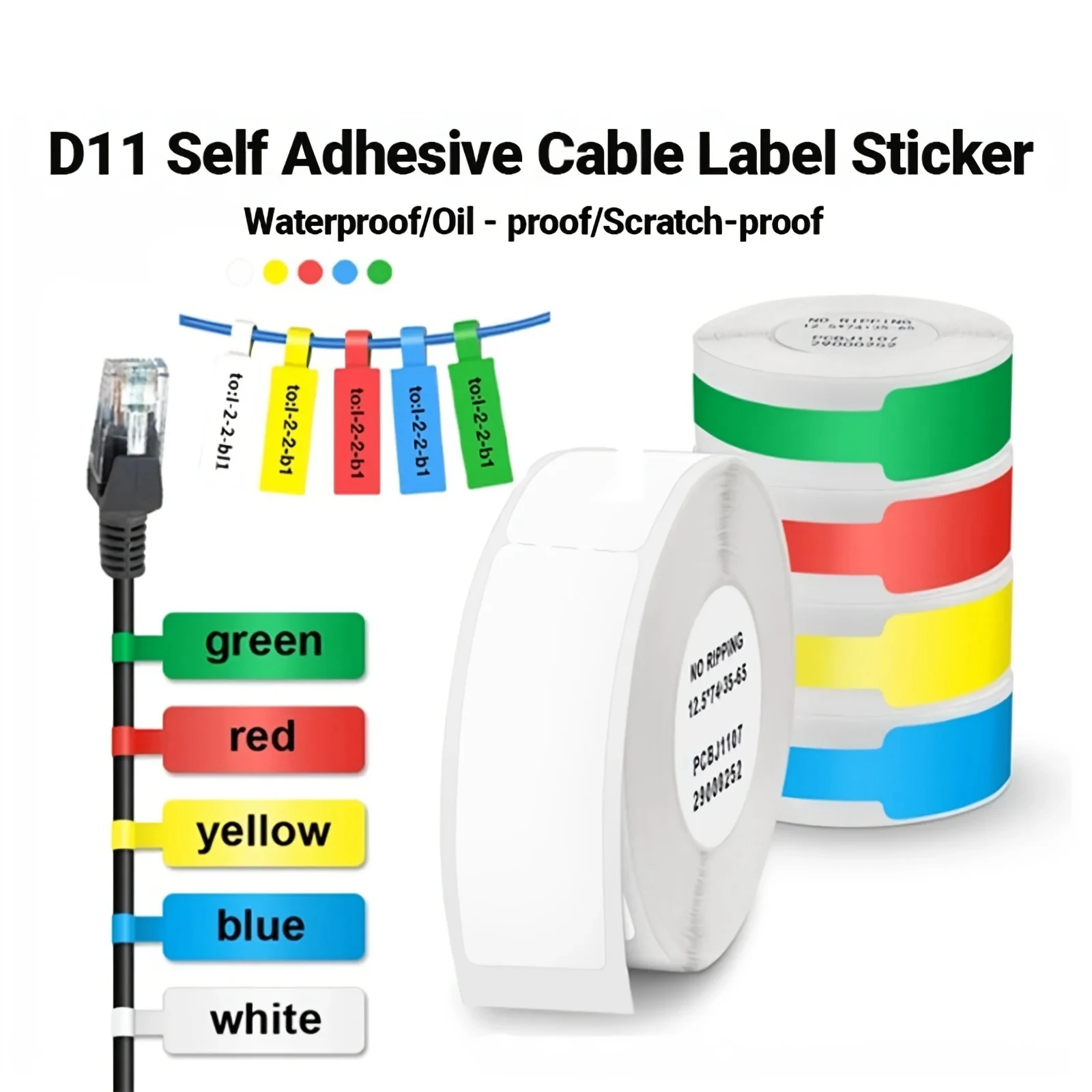 5 Roll Label Maker Tape Cable Management Cable Labels Cable Identification Sticker Cable Tags Replacement for D110 Label Printer