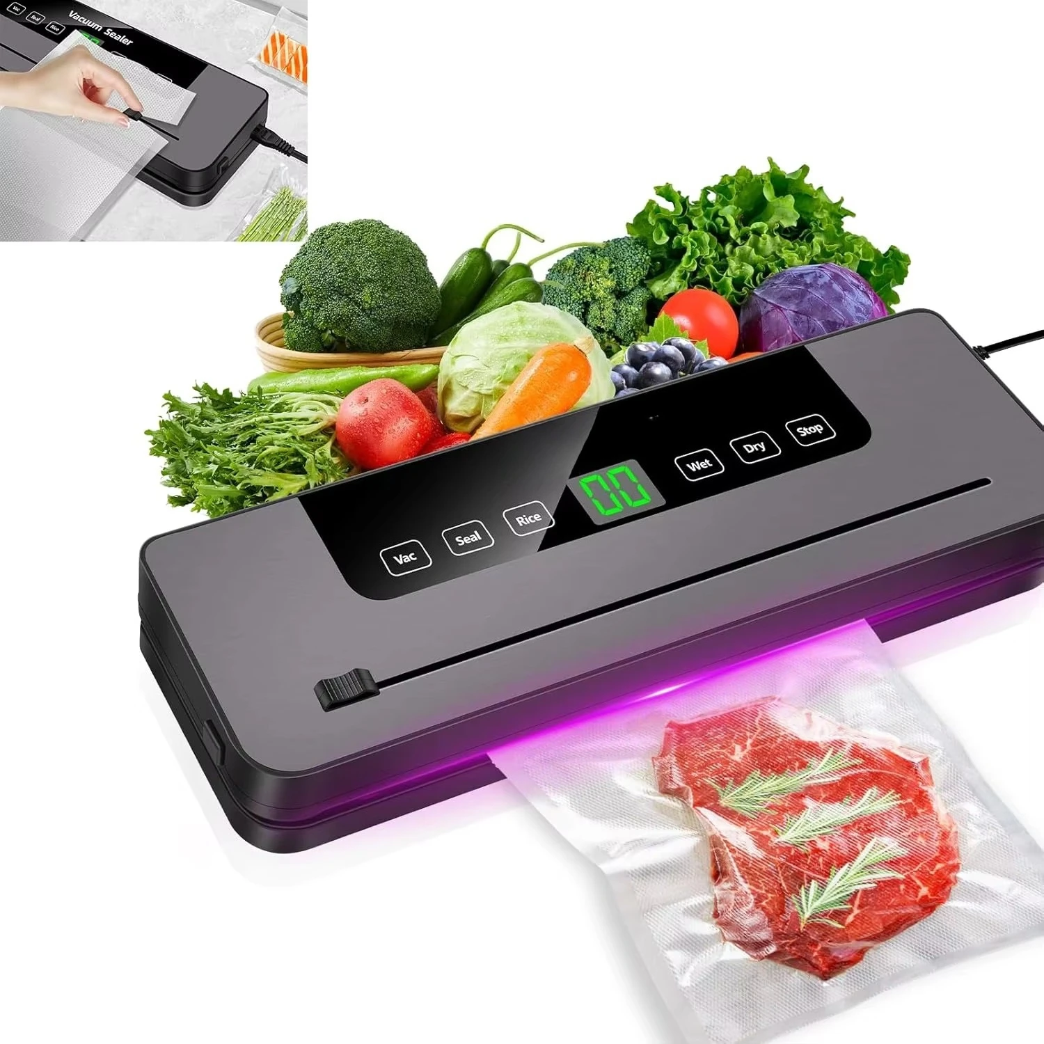

Automatic Touch Screen Vacuum Food Sealer Powerful Pump Household Electric Preserver for Plastic Materials RV Use