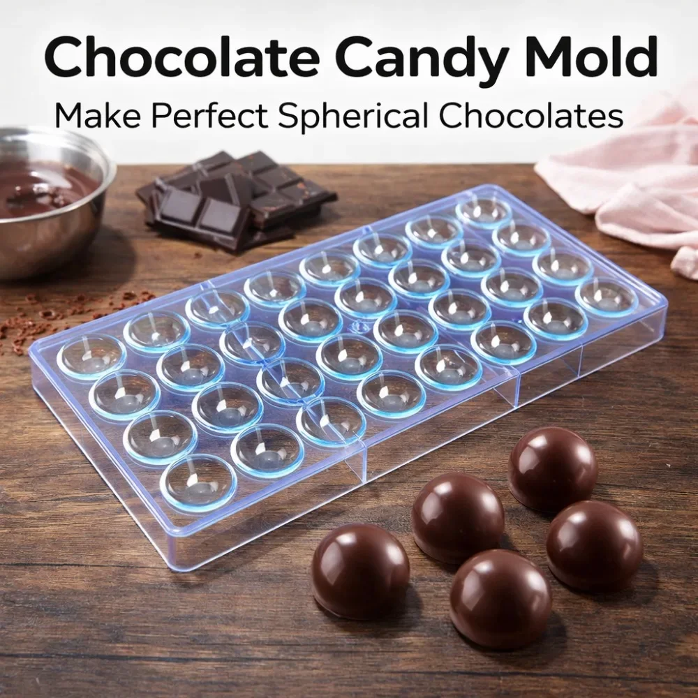 32 Cavity Hemisphere Polycarbonate Chocolate Mould, Clear Half Sphere Candy Mold,  DIY Truffle Confectionery Baking Accessory