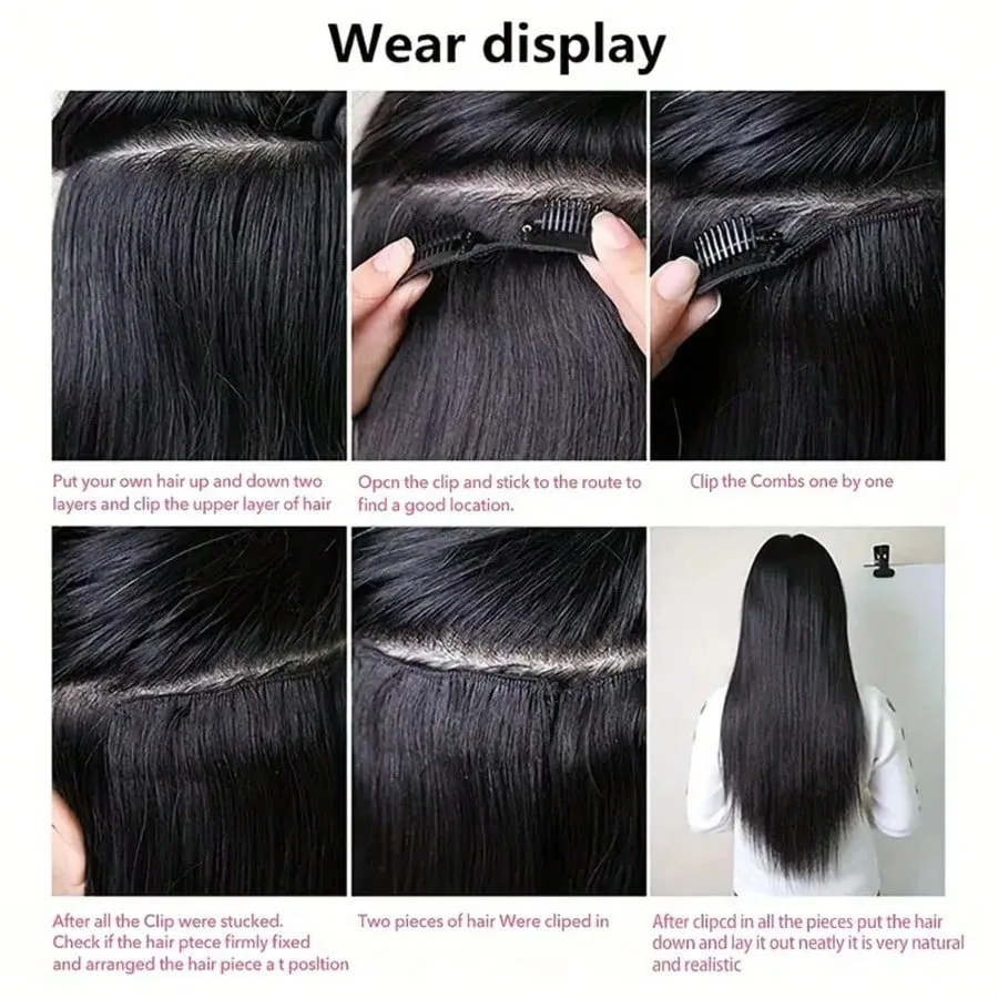 28Inch Stright Clip In Hair Extensions Human Hair 8pcs Straight Hair Silky Black/613 Blonde/Highlight/Ginger/99J/27# image 6