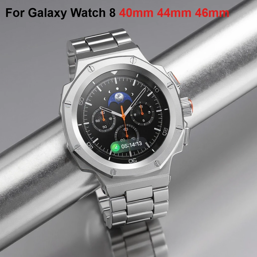 

Роскошный модификационный комплект, чехол для Samsung Galaxy Watch 8, 46 мм, браслет из нержавеющей стали для Galaxy Watch 8, 44 40, модный комплект, ремешок